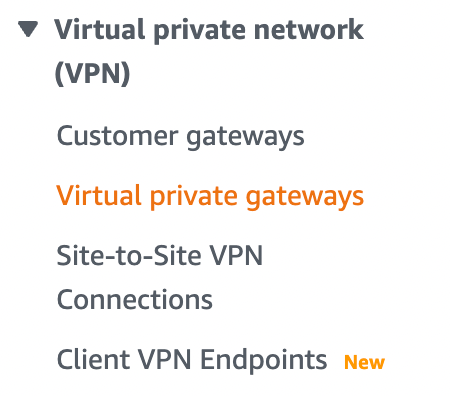 The "virtual private gateways" link.